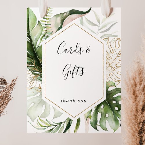 Geometric Gold Tropical Green Cards and Gifts Sign