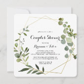 Geometric Gold Tropical Green Couples Shower Invitation (Front)