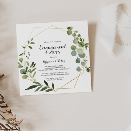 Geometric Gold Tropical Green Engagement Party Invitation