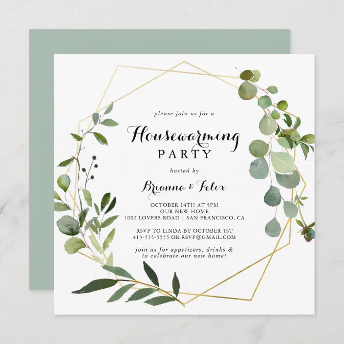 Green Colourful Houses Housewarming Party Invitations 