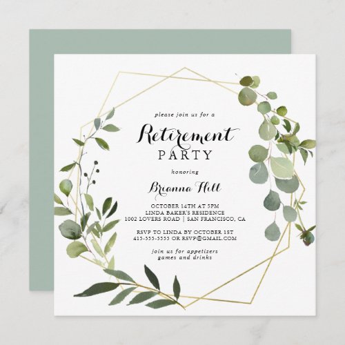 Geometric Gold Tropical Green Retirement Party Invitation
