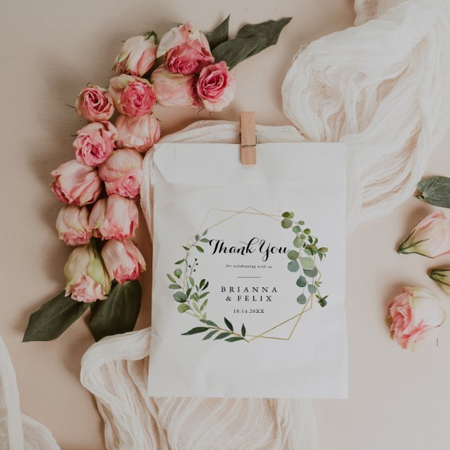 Geometric Gold tropical Green Thank You Wedding Favor Bag (Creator Uploaded)