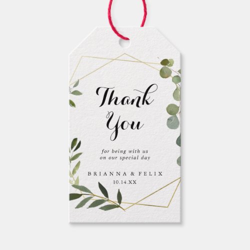Geometric Gold Tropical Green Wedding Thank You Gift Tags