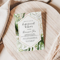 Geometric Gold Tropical Greenery Engagement Party Invitation
