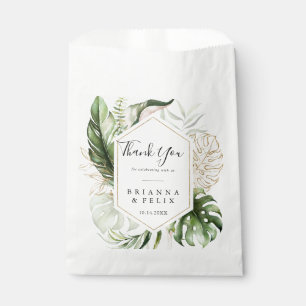 Geometric Gold Tropical Greenery Thank You Wedding Favor Bag