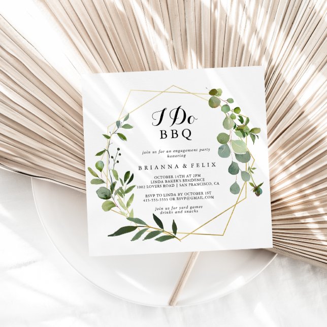 Geometric Gold Tropical I Do BBQ Engagement Party Invitation