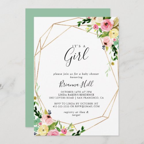 Geometric Gold Tropical Its A Girl Baby Shower Invitation