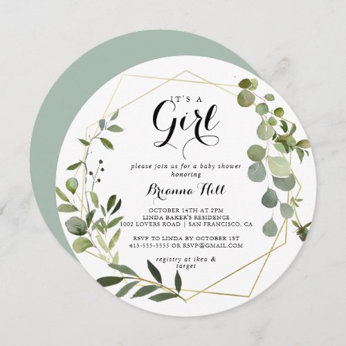 Geometric Gold Tropical Its A Girl Baby Shower Invitation