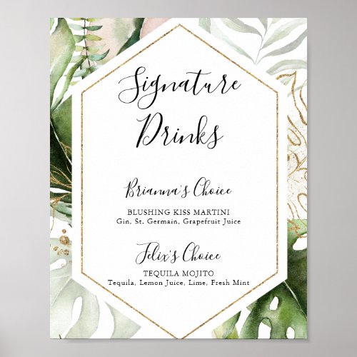 Geometric Gold Tropical Signature Drinks Sign