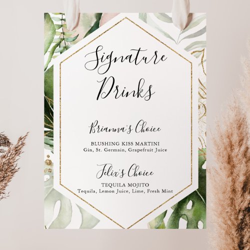 Geometric Gold Tropical Signature Drinks Sign