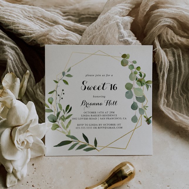 Geometric Gold Tropical Sweet 16 Birthday Party Invitation (Creator Uploaded)
