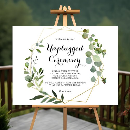 Geometric Gold Tropical Unplugged Ceremony Sign