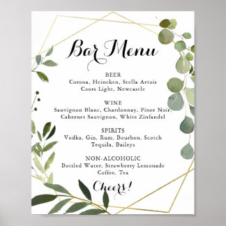 Geometric Gold Tropical Wedding Bar Menu Sign