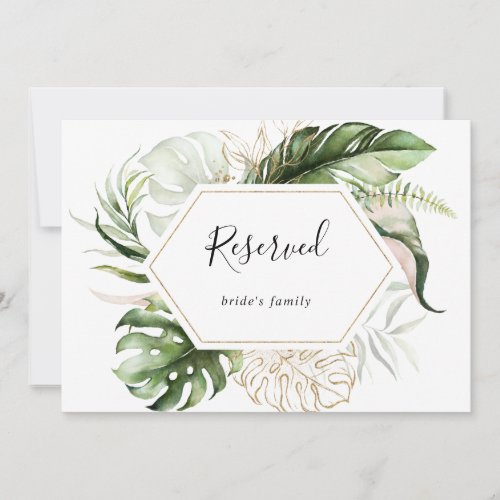 Geometric Gold Tropical Wedding Reserved Sign