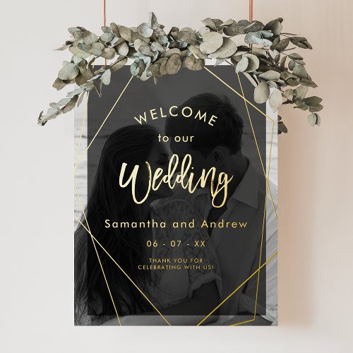 Geometric gold typography photo wedding welcome foil prints