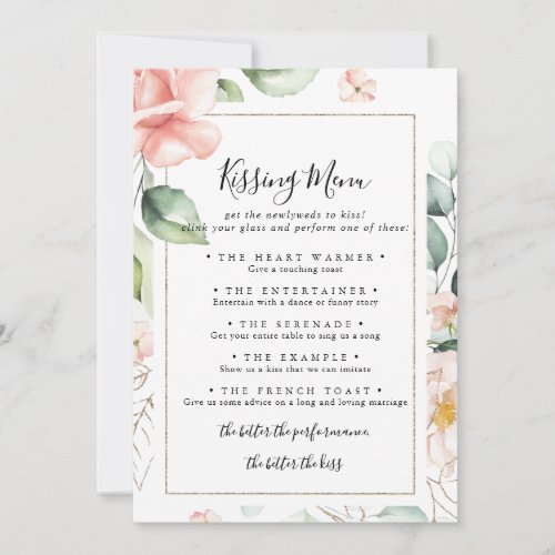 Geometric Gold Wedding Kissing Menu Game Card