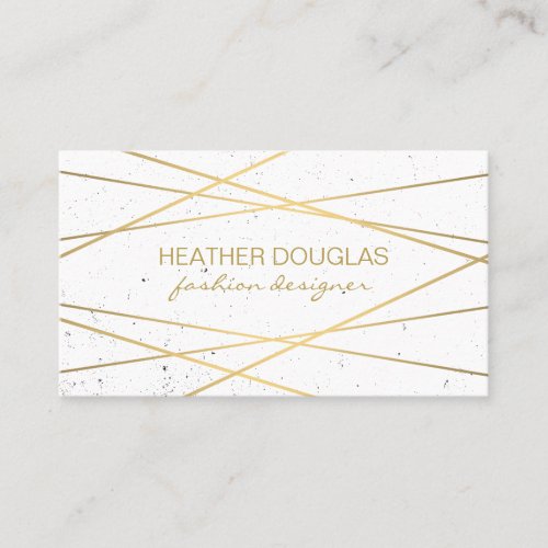 Geometric Gold White Foil Shine  Speckled Business Card