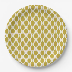 Geometric Gold Wine Glass Pattern Paper Plates
