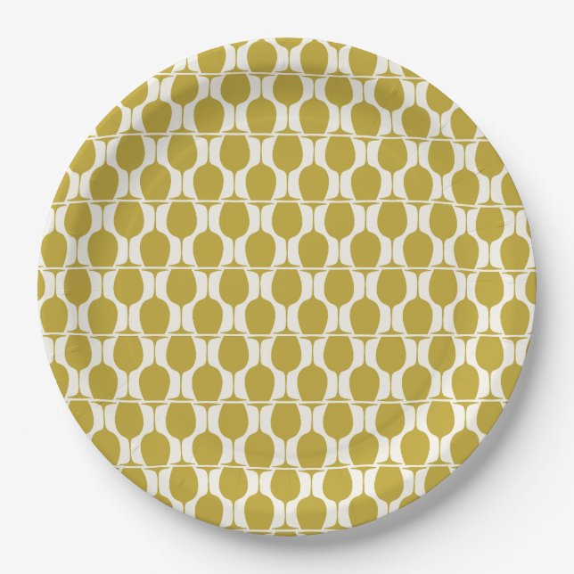 Geometric Gold Wine Glass Pattern Paper Plates (Front)