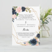 Geometric Gold Winter Floral Spanish Wedding Invitation (Standing Front)