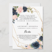 Geometric Gold Winter Floral Spanish Wedding Invitation (Front)