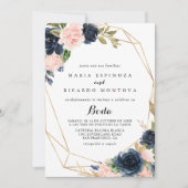 Geometric Gold Winter Floral Spanish Wedding Invitation (Front)