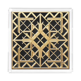 Geometric Golden Art Deco Pattern Acrylic Tray