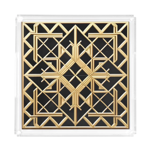 Geometric Golden Art Deco Pattern Acrylic Tray (Front)