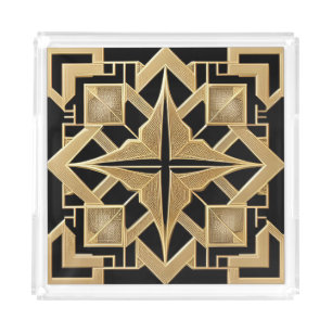 Geometric Golden Art Deco Pattern Acrylic Tray