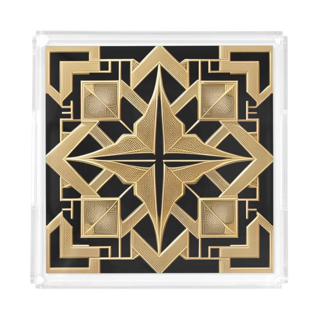 Geometric Golden Art Deco Pattern Acrylic Tray (Front)