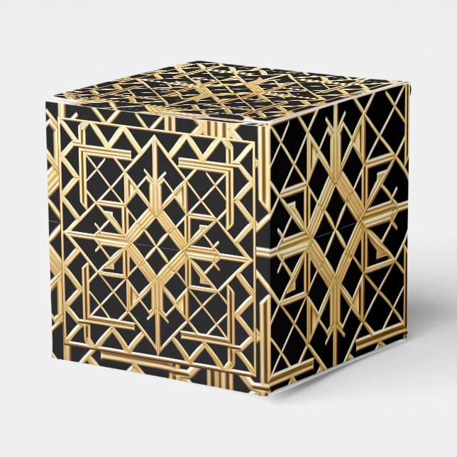 Geometric Golden Art Deco Pattern Favor Boxes (Front Side)