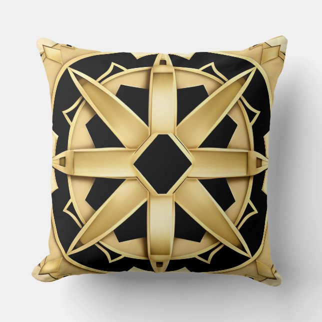 Geometric Golden Art Deco Pattern Throw Pillow (Front)