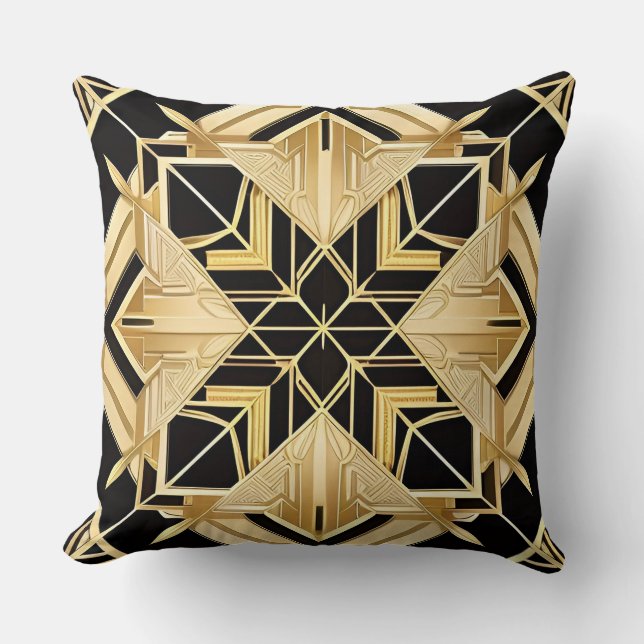 Geometric Golden Art Deco Pattern Throw Pillow (Front)