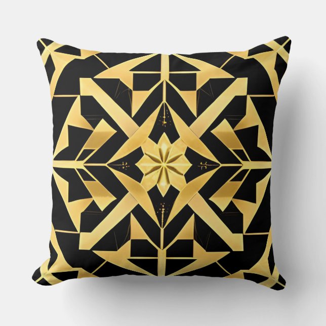 Geometric Golden Art Deco Pattern Throw Pillow (Front)