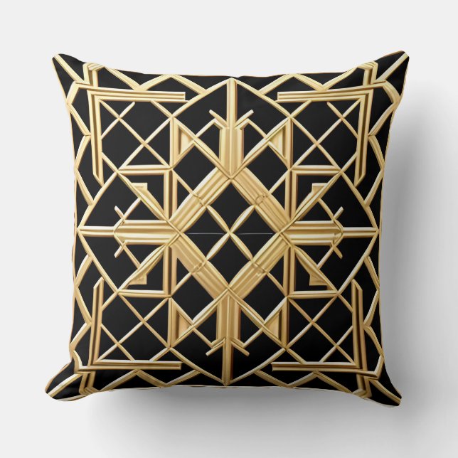 Geometric Golden Art Deco Pattern Throw Pillow (Front)