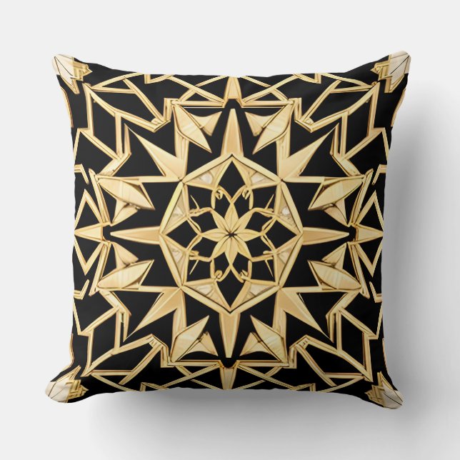 Geometric Golden Art Deco Pattern Throw Pillow (Front)