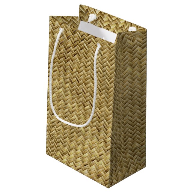 Geometric Golden Basketweave Graphic Pattern Small Gift Bag (Back Angled)