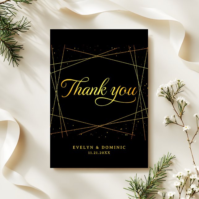 Geometric Golden Elegant Black Tie Wedding Thank You Card (Creator Uploaded)