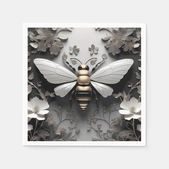 Geometric Golden Honeybee Art Napkins (Front)