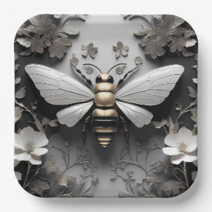 Geometric Golden Honeybee Art Paper Plates