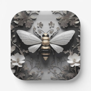 Geometric Golden Honeybee Art Paper Plates
