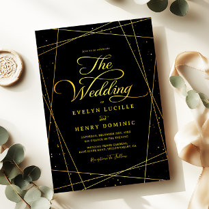Geometric Golden Luxury Black Tie Wedding Invitation