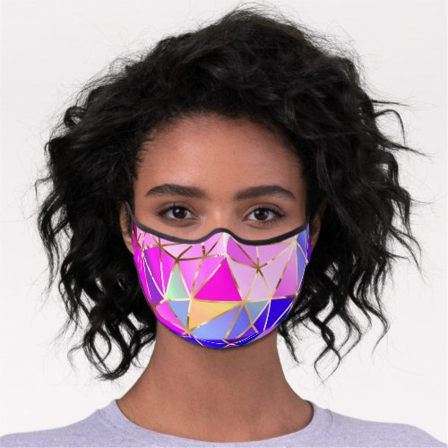 Geometric Golden Stripes Lines Purple Pink Premium Face Mask