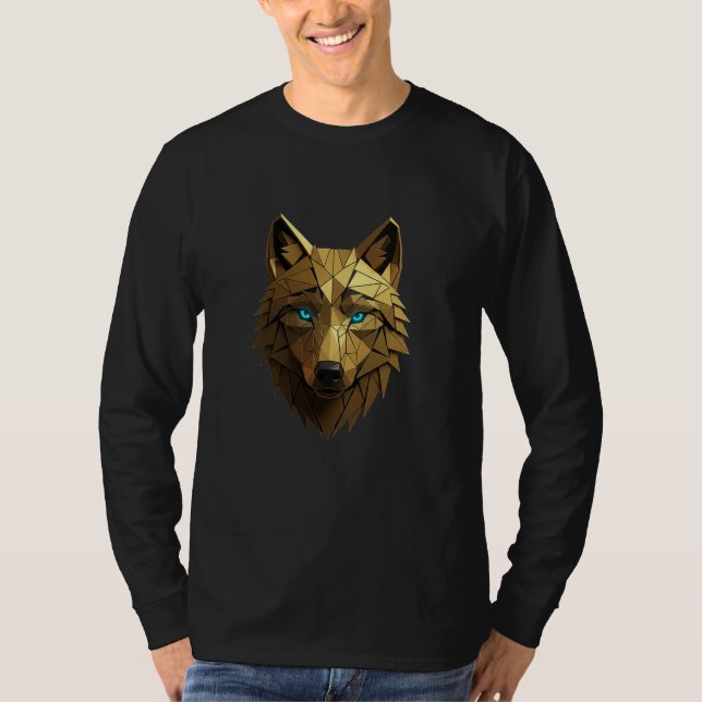 Geometric Golden Wolf Head - Majestic Power  Illus T-Shirt (Front)