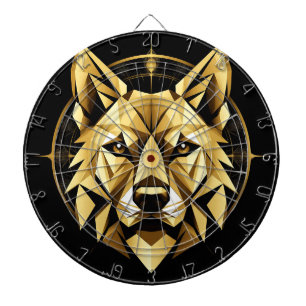 Geometric Golden Wolf Illustration Dart Board