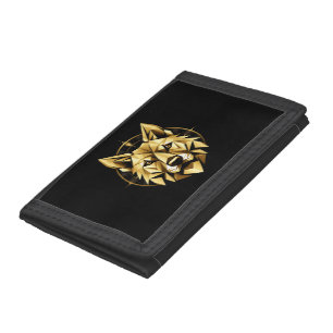 Geometric Golden Wolf Illustration Tri-fold Wallet