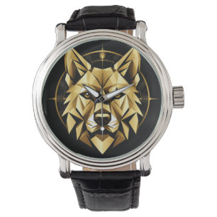 Geometric Golden Wolf Illustration Watch