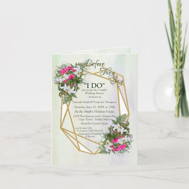 Geometric Goldglitter Flower Bouquet Couple Shower Invitation (Front)