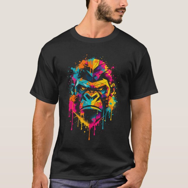 Geometric Gorilla Color Splash Street Art T-Shirt (Front)