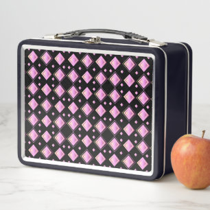 Geometric Gradient Pink Diamond Shape Pattern Metal Lunch Box
